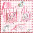 Kacctyen 3 Pcs Clear Backpack Heavy Duty Clear Stadium Bag Transparent Backpack with Lunch Bag(Pink,Rainbow, Unicorn), 16.9 x 12 x 6.5 inches
