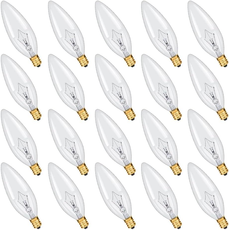 NETEHA 20 Pack Candelabra Torpedo 40W E12 Base 120V Decorative Vintage Light Bulbs, 2700K Warm White Dimmable Edison Candle Bulbs for Chandeliers, Ceiling Fan Lights and Pendants