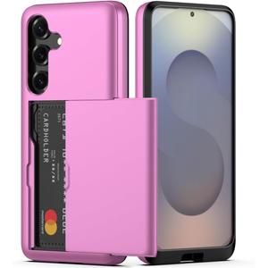 Nvollnoe for Samsung Galaxy S25 Case with Card Holder Dual Layer Heavy Duty Protective Case Hidden Card Slot Slim Wallet Cover for Samsung S25 6.2''(Hot Pink)