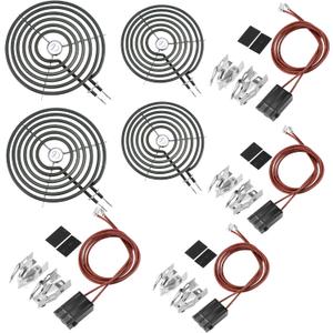 WB17T10006 Terminal Block Kit & Electric Stove Burner Element Replacement 2*WB30M1(6") 2*WB30M2(8")-4Packs Set Compatible for GE Hot Point Kenmore Range/Stove by MIFLUS