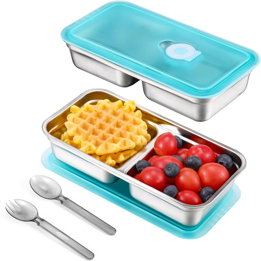 Stainless Steel Snack Containers with Lids, 2 Pack Reusable Grab and Go 2 Compartment Lunch Box for Travel & Outdoor Campin,Containers for household or kitchen use
