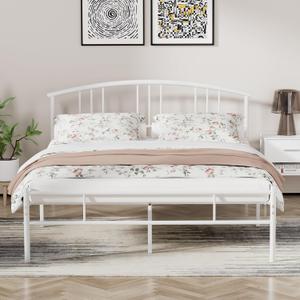 VECELO 14 inch Queen Bed Frame White Beds Metal Platform Mattress Foundation with headboard Footboard Steel Slat Support/No Box Spring Needed/Easy Assembly