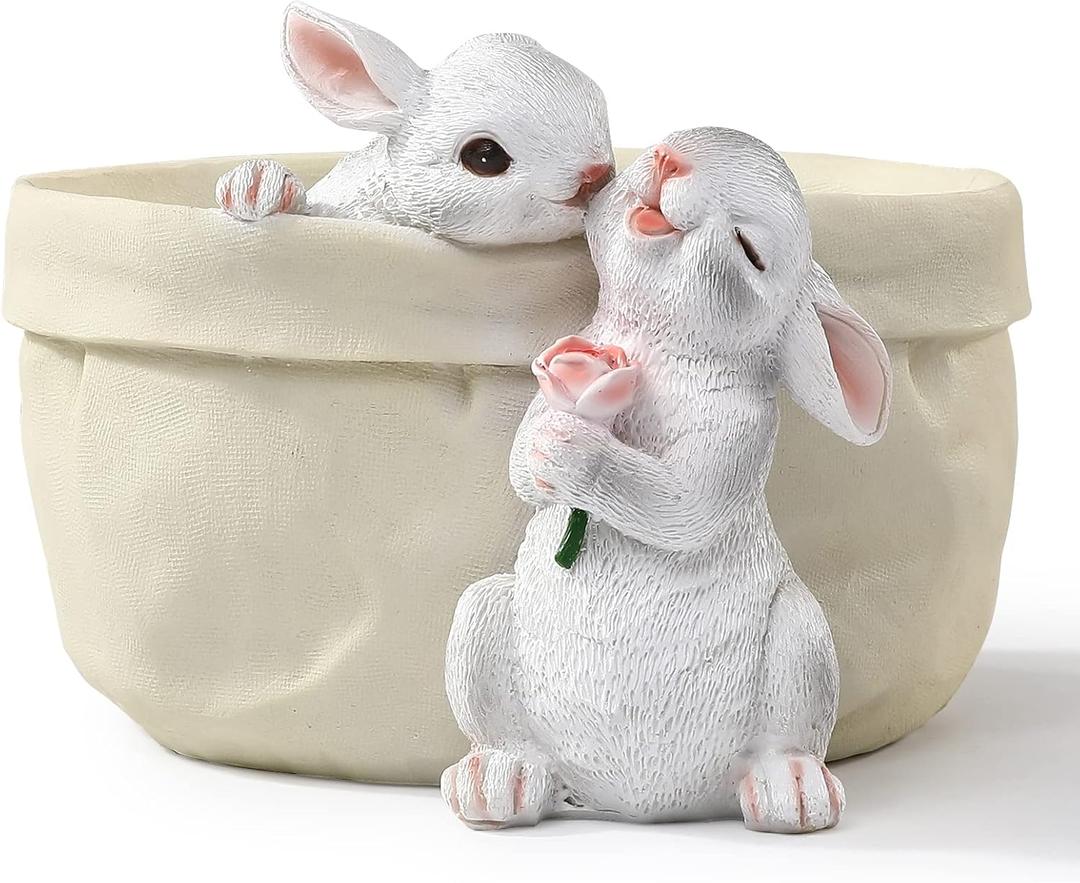 Rabbit Flower Pot Succulent Planter Garden Pots, Bunny Decorative Flower Pot,Animal Shaped Cartoon Planter Pots, Art Decorations for Mom Women Flower with Drainage Hole