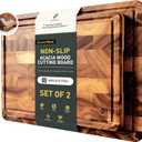 End Grain Cutting Board Set of 2 with Non-slip Feet, Reversible Acacia Wood Cutting Boards for Kitchen with Juice Grooves and Handles Non Toxic Chopping Board Butcher Block Serving Tray Kitchen Gift