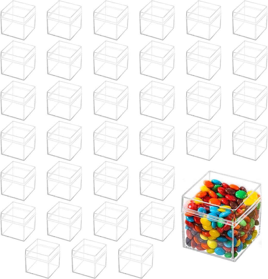 36 Packs 2''x2''x2'' Acrylic Box with Lids for Storage Display, Acrylic Cube Containers for Halloween Storage, Christmas Ornaments, for Candy Pill, Tiny Jewelry, Cosmetics, Party Favor