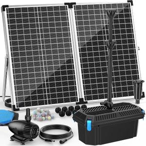 Antfraer 70W Solar Pond Pump with Filter Kit, 27FT Cord Foldable Monocrystalline Solar Panel, 3-Stage Pond Filter for Outdoor Ponds, Koi Ponds, Waterfalls & DIY Water Features