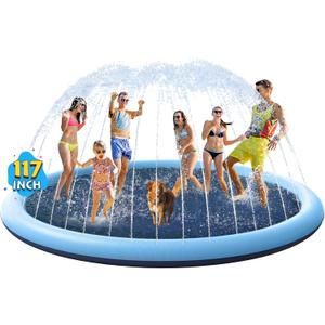 VISTOP Non-Slip Splash Pad for Kids and Dog, Thicken Sprinkler Pool Summer Outdoor Water Toys - Fun Backyard Fountain Play Mat for Baby Girls Boys Children or Pet Dog (117 inch, Blue&Blue)