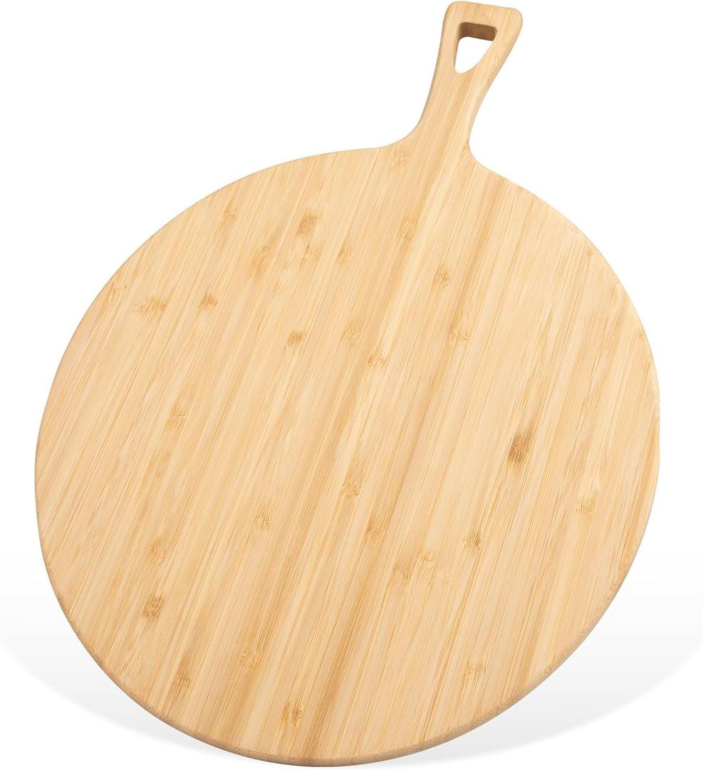 15.4 x 11.4 Inch Large Round Cutting Board with Handle Bamboo Large Wood Cutting Board Wooden Cutting Serving Board for Kitchen Meat Bread Cheese Pizza Vegetables Wedding Housewarming Gift