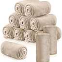 Tinideya 12 Pcs Flannel Fleece Throw Blanket Bulk 50 x 60 Inch Soft Fleece Blanket Warm Throw Blanket Coral Blankets for Couch Sofa Home Wedding Gifts Season (Khaki)