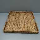 Extra Large Square Ottoman Table Tray 19.7" with Handles - Water Hyacinth Wicker Serving Tray for Farmhouse Decorative Oversized Coffee Table Trays Living Room Kitchen Counter Breakfast (Flush Edge) (20" x 20" x 2")