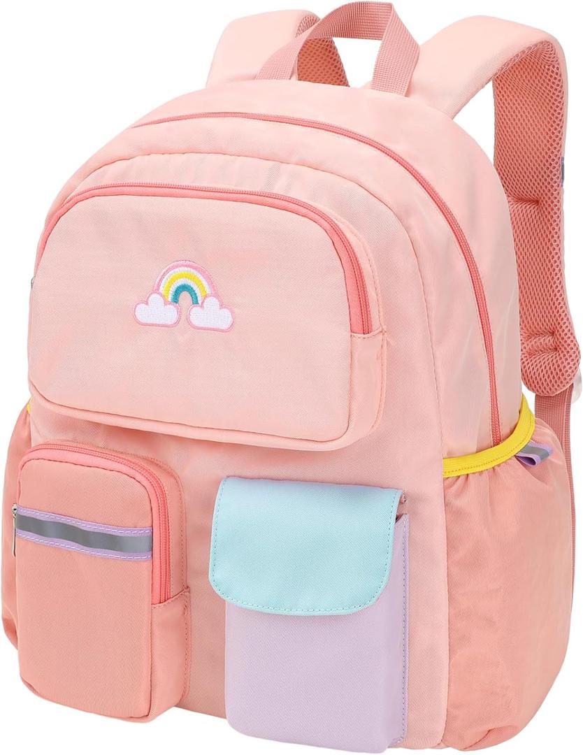 Preschool Backpack for Girls - 15 Inch Kindergarten Backpack for Girls 3 to 8, Lightweight Elementary School Backpack for 1st 2nd Grade, Kids Backpack for School and Travel, Pink