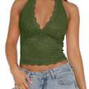 REORIA Women's V Neck Lace Halter Backless Double Lined Tank Top Size XL