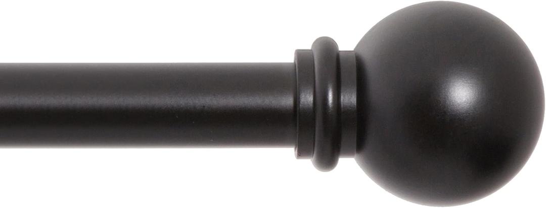 Kenney Chelsea Ball End Window Curtain Rod - Adjustable 28 to 48 Inches, Extendable Set, Black