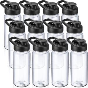 12 Pcs Plastic Sports Bottles 17 oz Reusable Water Bottles Bulk Portable Sports Drink Cups Pack with Handle for Kids Adults School Teams Gym Hike Camping Cycling(Clear)