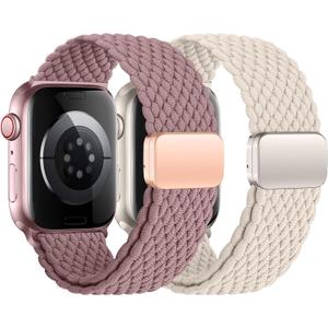 2Pcs Magnetic Braided for Apple Watch Band 41mm 40mm 45mm 44mm Ultra/3/2 49mm 38mm 46mm 42mm Women/Men,Stretchy Elastic Nylon Sport Loop Strap for iWatch Bands series 11 10 9 8 7 6 5 4 3 se 3/2 40 44 (A04-Starlight/Smoke violet)