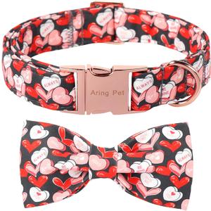 ARING PET Valentine's Day Dog Collar with Bow, Cute Black Heart Pets Detachable Bow Tie Collars for Puppy Small Medium Large Girl Boy Dogs-L