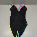 popvil Women's One Piece Neon Color Block 2025 Swimsuits Tummy Control Swimwear Deep V Neck Slimming Bathing Suit Size L