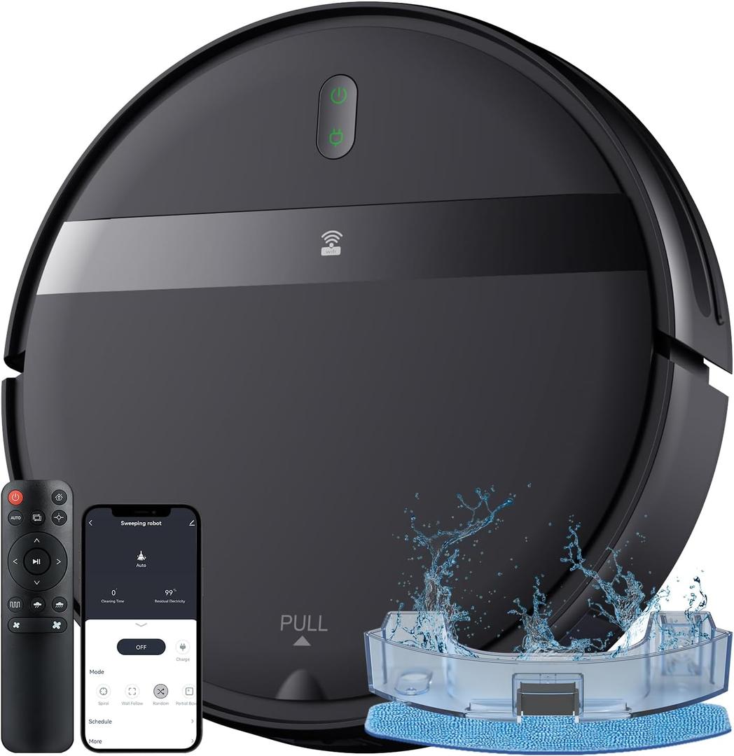 Robot Vacuum and Mop Combo for Pet Hair & Large Homes  Smart App/Voice, 2300Pa Suction, 120Min Clean, Ultra-Thin 2.87" Design (Black Green)