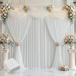 Joydeco 20x10ft Wrinkle Free White Backdrop Curtain for Parties, 20FTx10FT