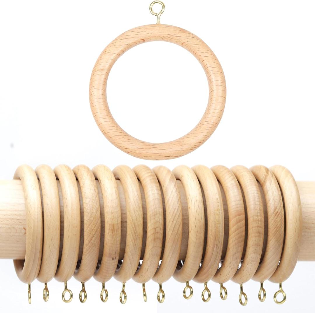 100 Pieces 2.5 Inch Wooden Drapery Curtain Rod Rings for 1.5 inch Rod Pole, 1.75 INCH Inner Dia, Natural Beech Wood (100, 1.75 INCH Inner Dia)