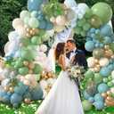 143PCS Matte Balloon Garland Kit - 18Inch Focal Dusty Blue, Sage Green, Metallic Gold with Cream White, Includes Multiple Sizes for Baby Shower Wedding Birthday Party Decorations