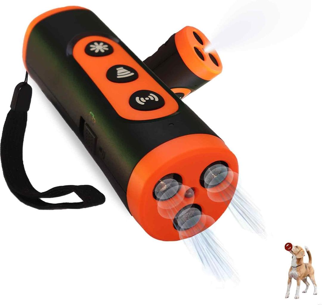 Dog Bark Deterrent Devices, Anti Barking Device for Dogs, 2025 Ultrasonic Upgraded 3 in 1 Dog Bark Deterrent, Sonic Trainer to Correct Dog's Bad Behavior for Outdoors Indoor Safely (Rechargeable) (Black And Orange)