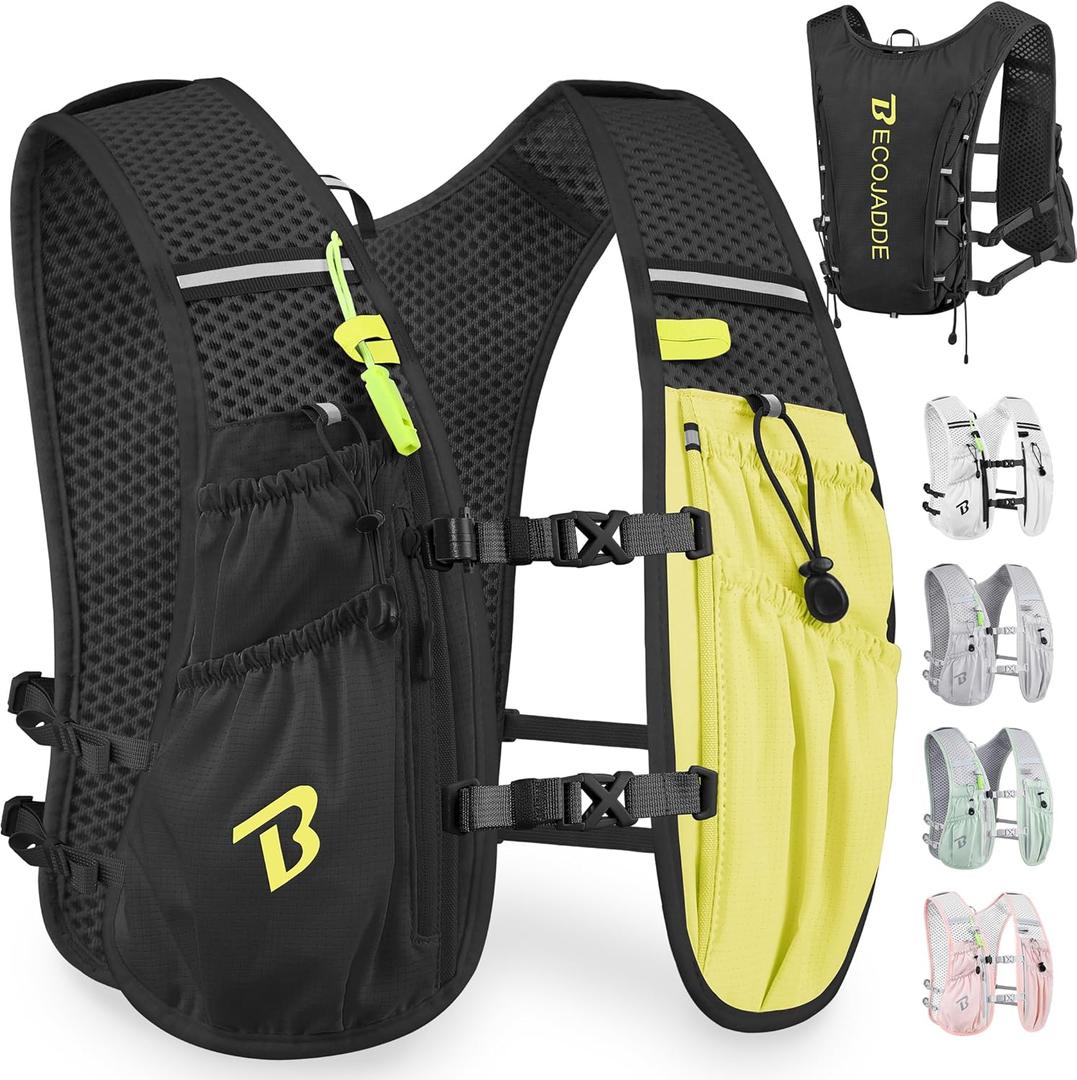 Running Vest Hydration Backpack for Men Women, 5L Lightweight Running Backpack Hydration Pack for Marathon, Trail, Cycling, Hiking, Jogging (Black)