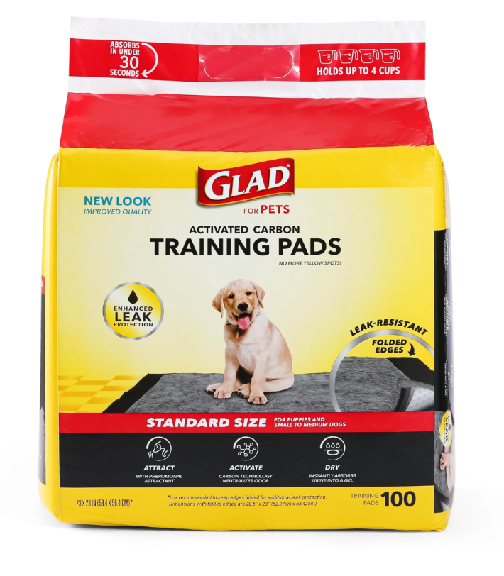 Glad for Pets Black Charcoal Puppy Pads - Super Absorbent Disposable Dog Pee Pads, Potty Training Pads, and Pet Supplies - Dog Pee Pads for Crate Training and Indoor Use 23" x 23" - 100 Count