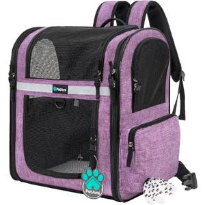 PetAmi Dog Backpack Carrier For Small Large Cat, Pet, Puppies, Ventilated Pet Hiking Backpack Travel Bag, Airline Approved Cat Backpack Carrier, Safety Back Support, Camping Biking, Max 18 lbs, Purple