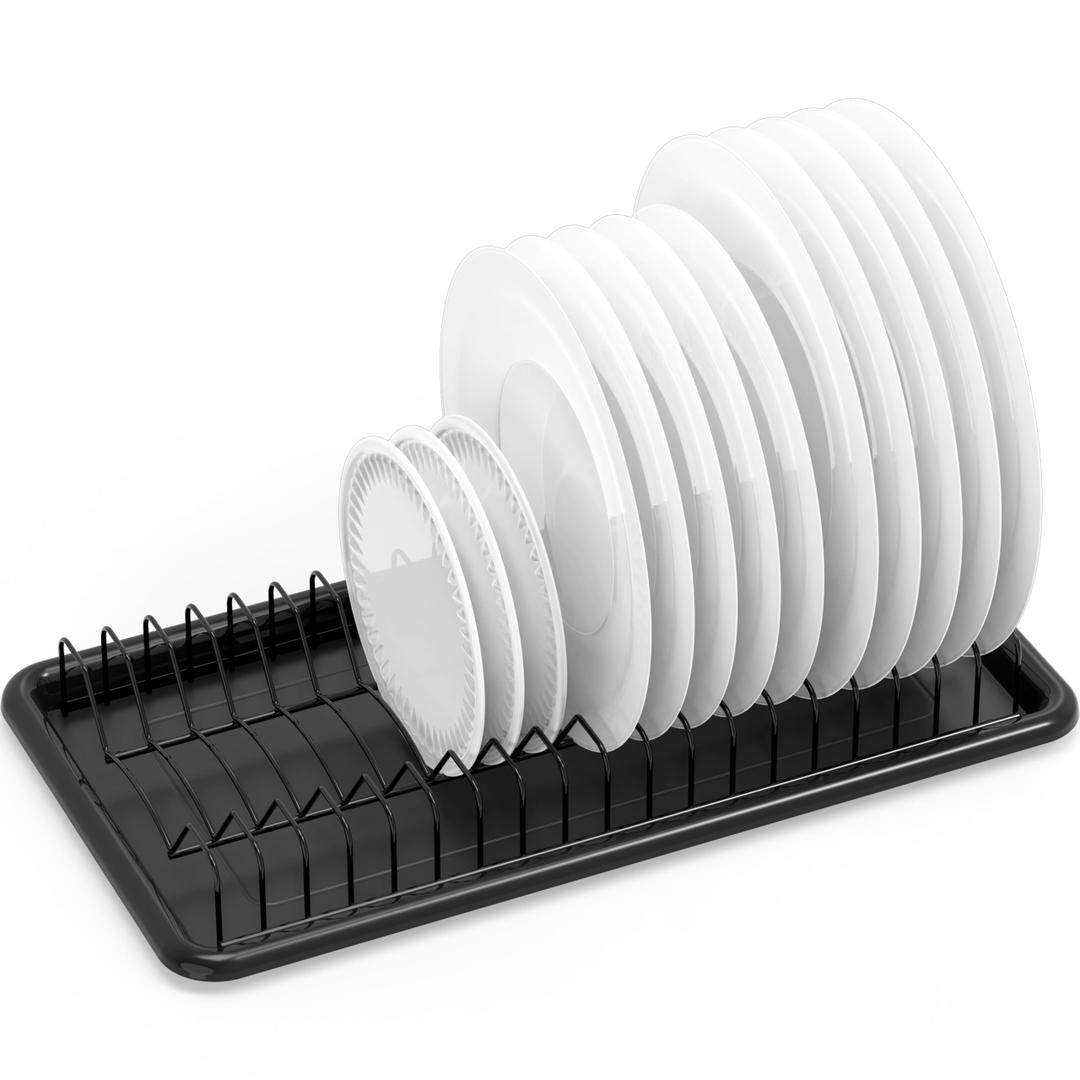 Simple Houseware Plate Drying Rack with Drainboard, Black