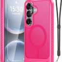 for Samsung Galaxy S26+ Plus Case with Screen Protector+Lanyard Wrist Strap,Magnetic Translucent Matte Rugged Slim Phone Cover Built in Invisible Kickstand [Fit for MagSafe],2026 Hot Pink
