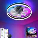 Smart Ceiling Fan with Light, 20'' Low Profile Ceiling Fan for Bedroom, RGB Ceiling Fans Works with Alexa, 4CCT Dimmable Modern Flush Mount Ceiling Fan with Music Sync&66 DIY Color Scenes,Black