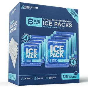Rapid Performance Reusable Ice Packs for Coolers or Lunch Box | 4 Pack | Cold for Up to 12 Hours | Ice Packs for Cooler, Long Lasting for Camping, Beach