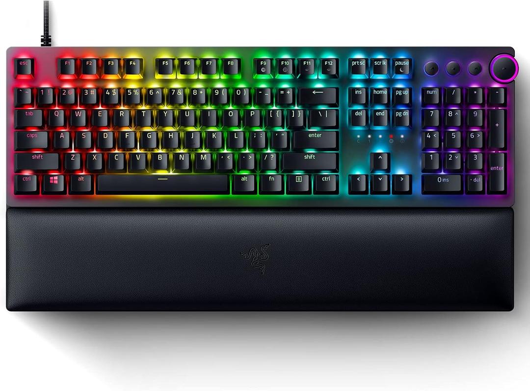 Razer Huntsman V2 Optical Gaming Keyboard: Fastest Clicky Optical Switches w/Quick Keystrokes - Doubleshot PBT Keycaps - Dedicated Media Keys & Dial - Ergonomic, Black