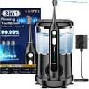 Electric Toothbrush with Water Flosser 3-in-1 Combo, Professional Sonic Toothbrush for Adults, 3 Brush Modes+5 Floss Speeds, Rechargable, 2.0 Flossing Toothbrush for Oral Care, Portable Travel Case (Black)