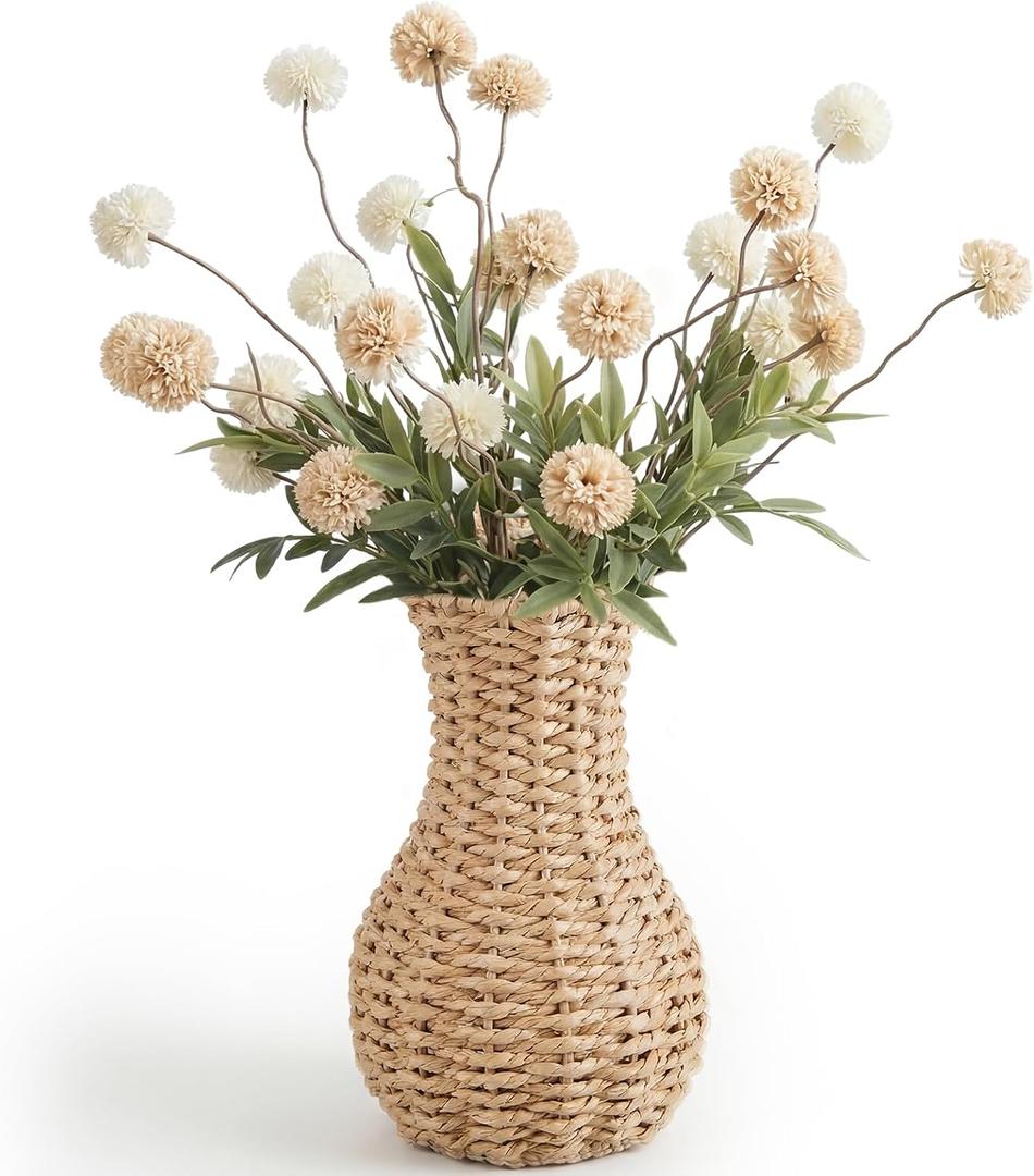 Ctosree Small Wicker Vase for Flowers, 8 Inch Lightweight Woven Farmhouse Boho Tabletop Vase, Rustic Style Decorative Basket for Living Room Shelf Centerpiece Entryway