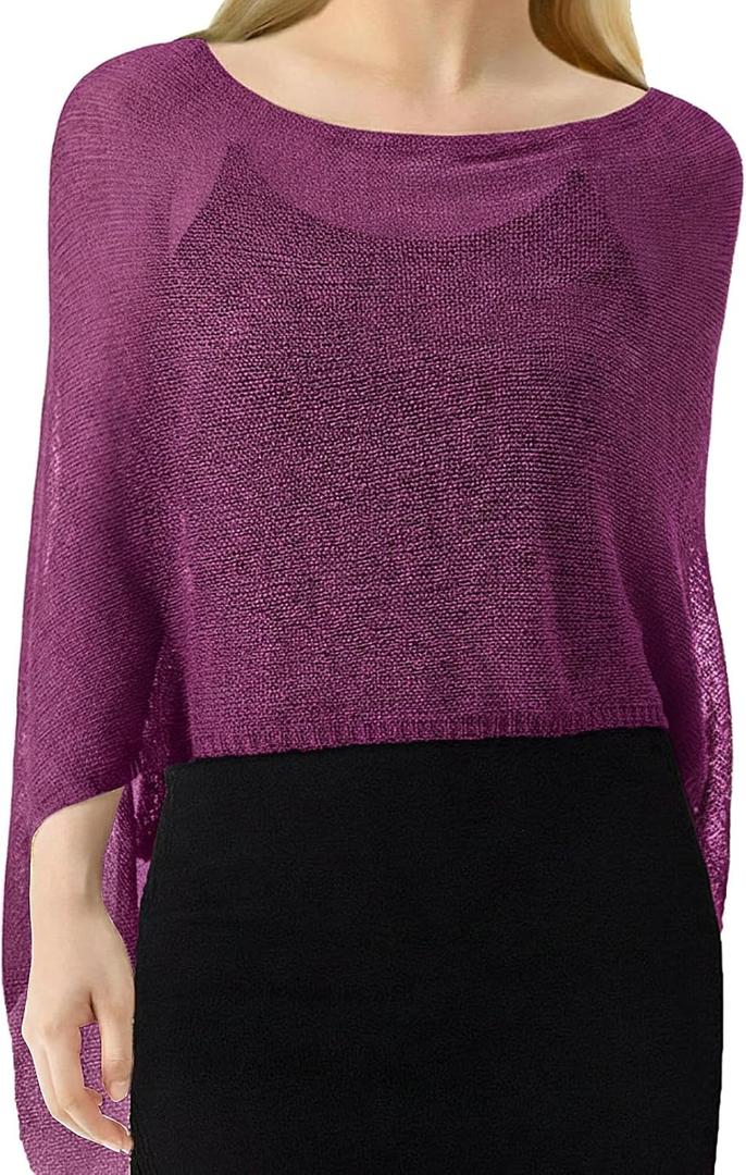 1 Pcs Women Sheer Poncho Shrug Summer Sheer Blouse Top Lightweight Poncho Sheer Bolero for Formal Evening Dress, Light Purple