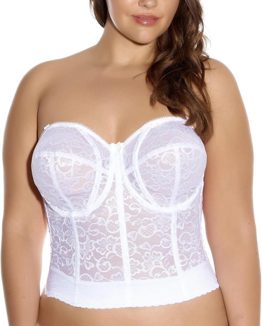 GODDESS womens Lace Bustier Bra (34F, White)