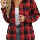 MANGOPOP Year-Round Flannel Shirt for Women - Lightweight Oversized Long Sleeve Button Down Plaid for Effortless Layering (Red, M)