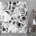Black Eucalyptus Leaf Shower Curtain, Black Botanical Watercolor Plants Bathroom Curtain Bathtub Home Decor Waterproof Fabric Machine Washable with 12 PCS Hooks,72" Wx72 L