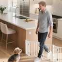 BFNN Free Standing Foldable Dog Gate, 16.5" High Step-Over Metal Short Pet Gate, Up to 72" Wide Puppy Fence for Stairs and Doorways, Indoor & Outdoor Use, No Drilling and No Assembly, White