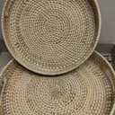Round Rattan Serving Tray with Handles,2 Hand Woven Basket, Home Decor Organizer Tray for Breakfast, Tea, Snack, Fruit, Coffee, Storage (Large + Medium)(14.17inchX2.3inch+11.9inchX1.7inch
