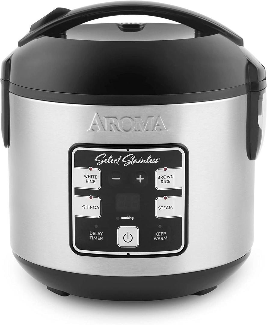 AROMA Select Stainless Rice Cooker, 4-Cup (Uncooked) / 8-Cup (Cooked), 2 Qt, Stainless Steel Inner Pot, Multicooker, Steamer, Stainless Steel, ARC-914SBDS