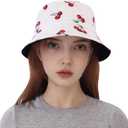 Sun Bucket Hats Women Men Beach Protection Summer Unisex Reversible Fisherman Cotton Fishing Double Side Wear Travel (One Size, Cherry White)