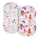 TILLYOU Baby Bassinet Sheets for Girls Boys 2 Pack Baby Sheets for Square Rectangle Oval Bassinet Mattress 33X16 Inch, Animal Graffiti & Dot Printing