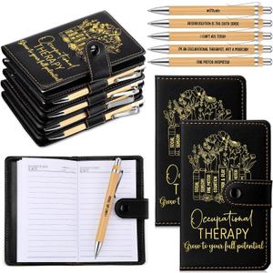 TaoBary 24 Sets Occupational Therapy Month Appreciation Gift Bulk Black A6 Leather Notebook Journal with Bamboo Pen for Occupational Therapist Staff Coworker Nurse Graduation Supplies (OT Classic)