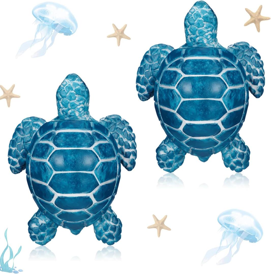 Wonderjune 2 Pack Toilet Bolt Caps Decorative Sea Turtles Toilet Bolt Screw Covers Ceramic Cute Bathroom Decor Fun Themed Gadgets Bathroom Replacement Parts(Classic,Blue)