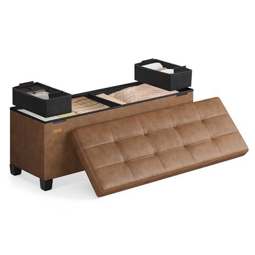 SONGMICS Storage Ottoman, Storage Bench with Legs, 15 x 43.3 x 15.7 Inches, Ottoman Bench, 30 Gal. (112 L), Synthetic Leather, for Living Room, Entryway, Coffee Brown ULSF0514K03