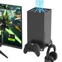 Vilante Wall Mount for Xbox Series X, Metal Wall Mount Kit with Detachable 2 Controller Holders & 1 Headphone Hook Vertical Xbox Series X Wall Holder with Efficient Ventilation, Console Facing Forward