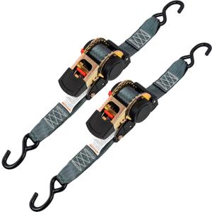 Retractable Ratchet Straps (2 Inch x 10 Feet)  Heavy Duty 2-Pack, 1,333 lbs Break Strength, Self-Retracting Tie Downs for Motorcycle, Truck, Trailer, Cargo, and More